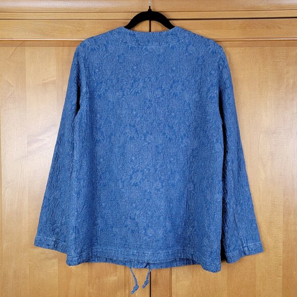 J.Jill Indigo Cinch Hem Textured Cotton Snap Front Jacket with Pockets - S - Picture 7 of 10